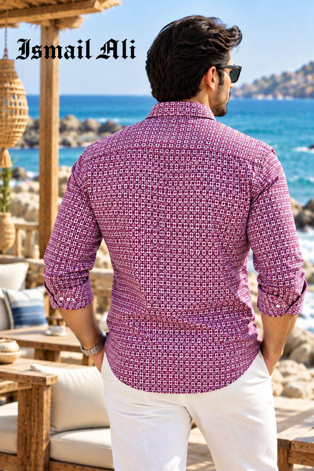 MAGENTA GEOMETRIC PRINT CASUAL SHIRT