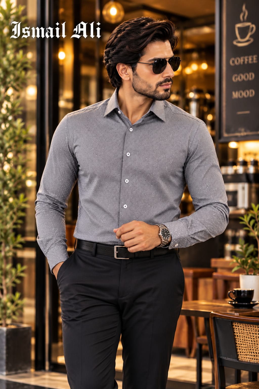 CLASSIC GREY DOTTED PRINT FORMAL SHIRT