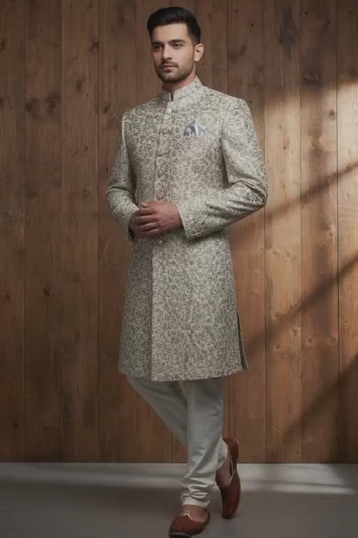 IMPERIAL BEIGE FLORAL EMBROIDERY SHERWANI