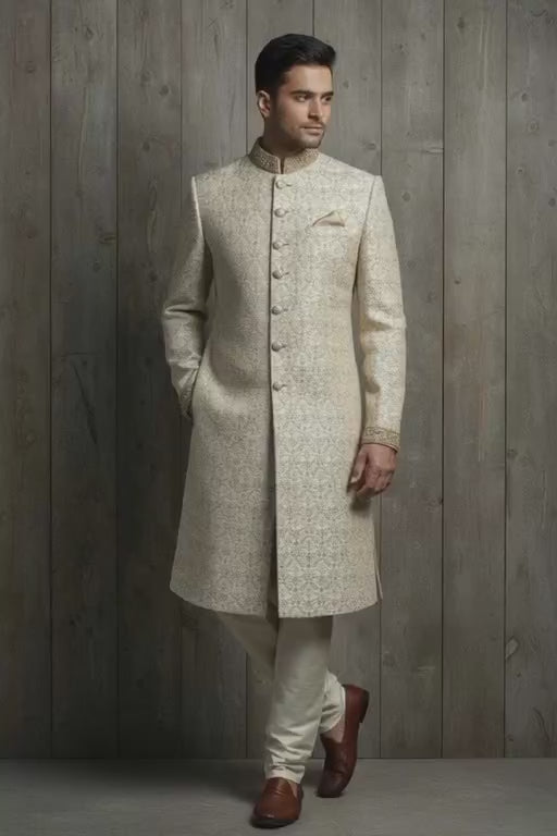 REGAL BEIGE,HAND EMBROIDERY SHERWANI.