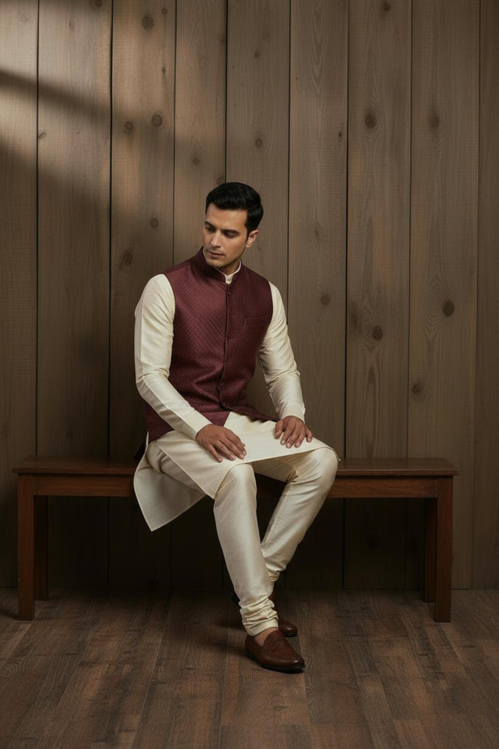 MAROON JACQUARD WAISTCOAT