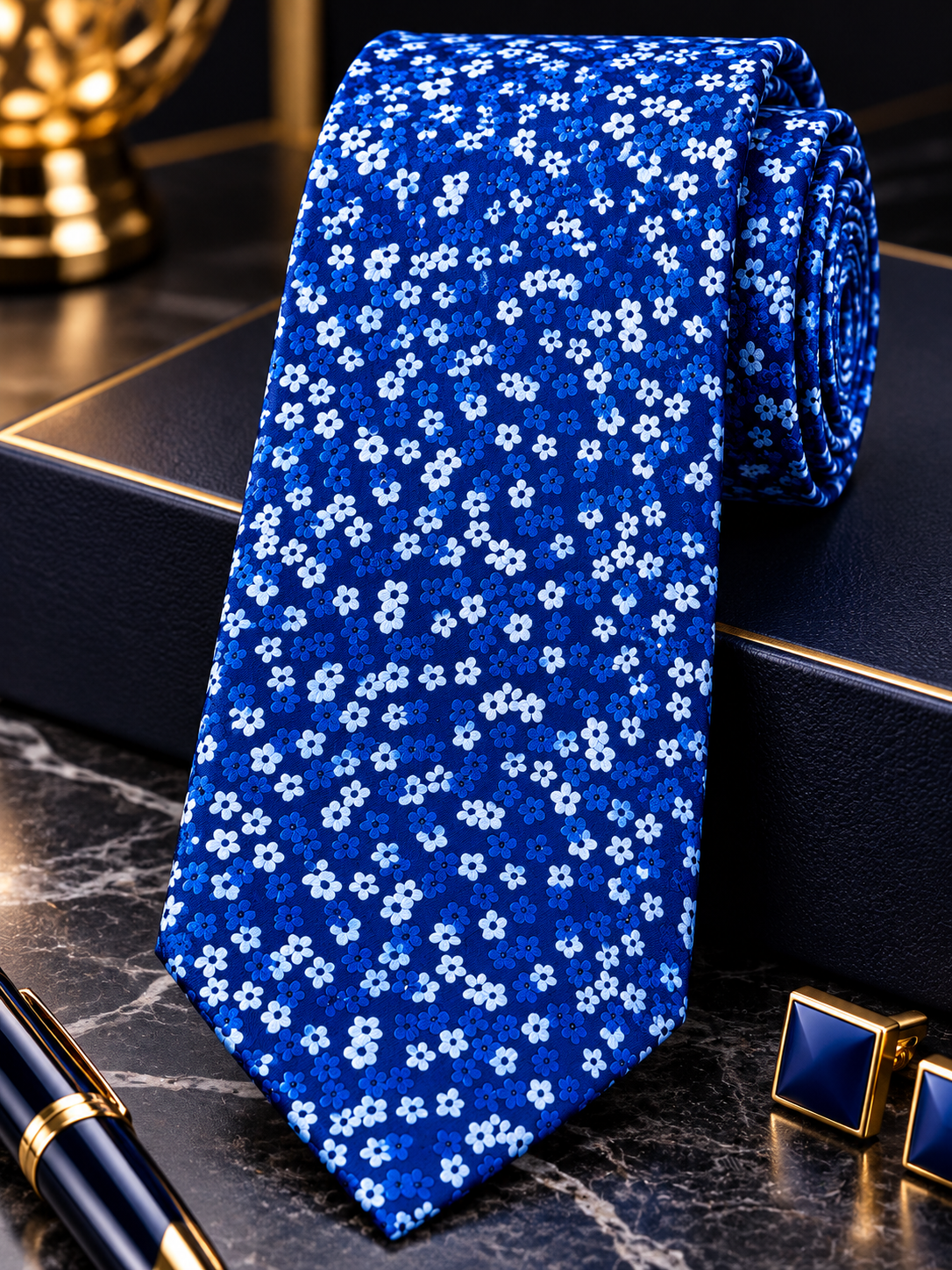 ROYAL BLUE FLORAL BLOOM SILK TIE