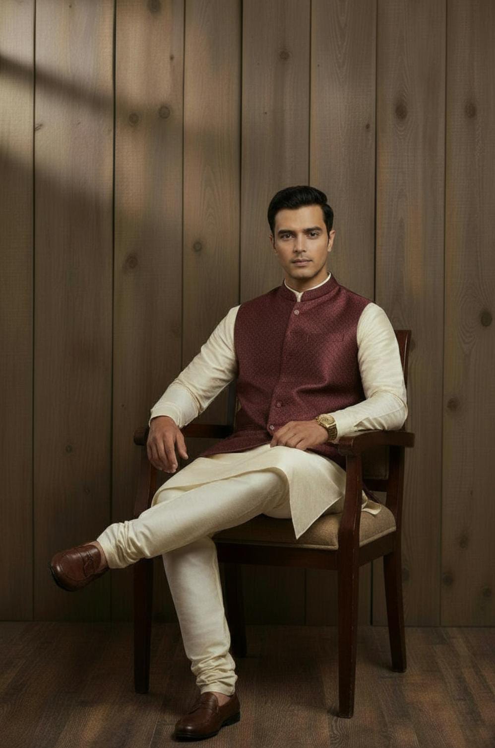 MAROON JACQUARD WAISTCOAT