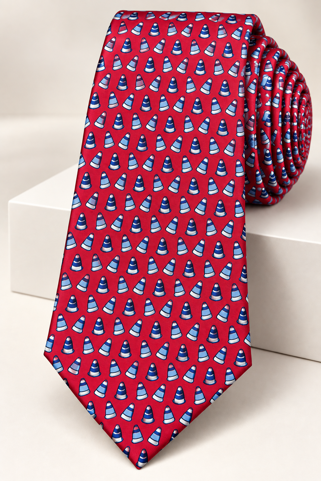 Crimson Red & Navy Blue Mini Cone Pattern Tie