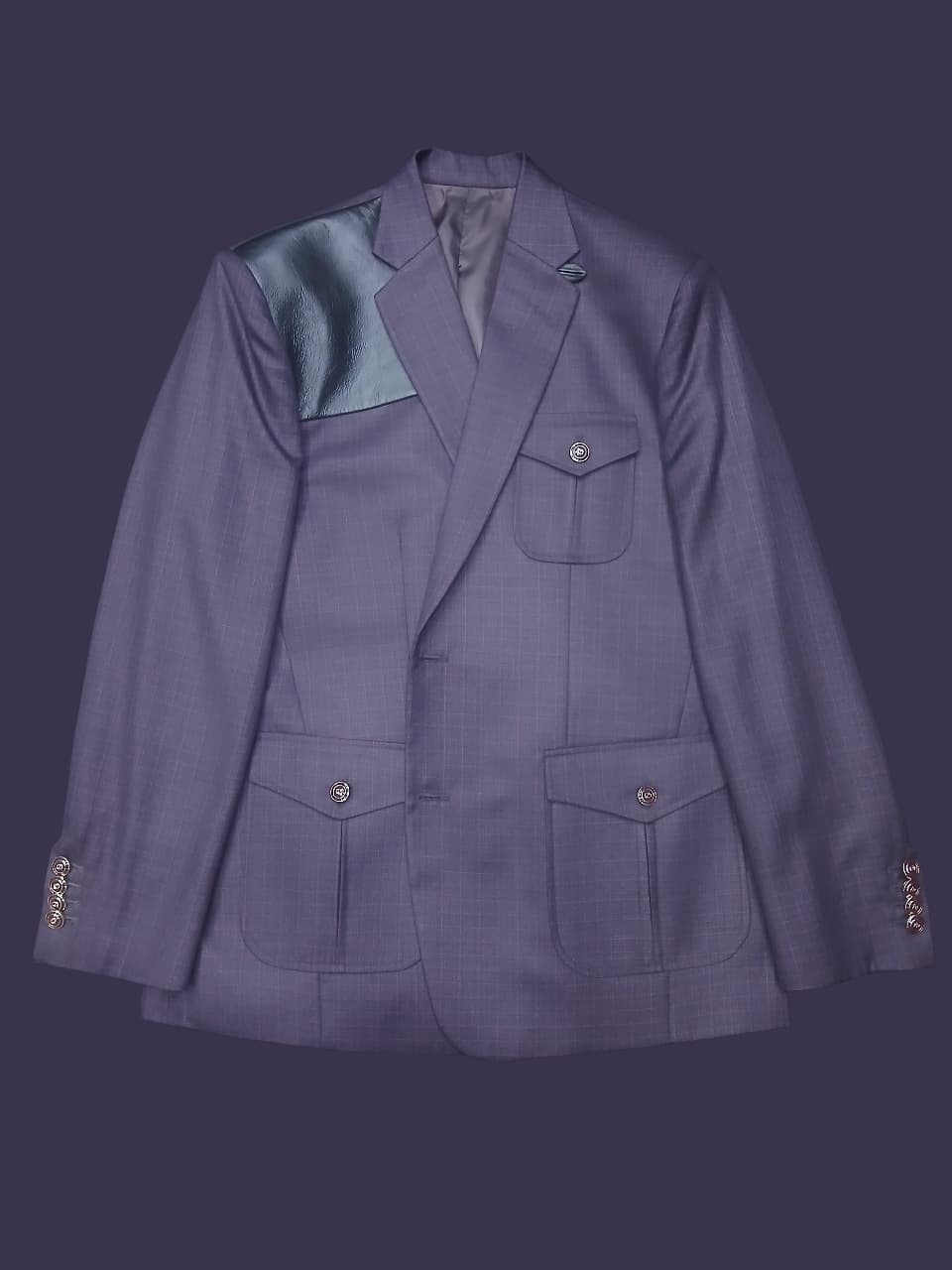 SOFT PURPLE FABRIC WITH LEATHER PATCH ON FRONT