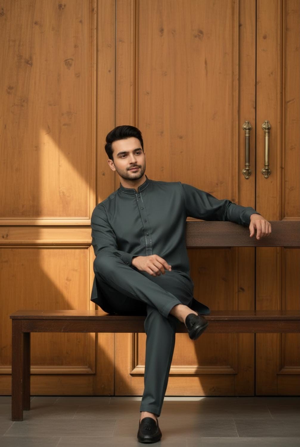 BOTTLE GREEN DESIGN KAMEEZ SHALWAR