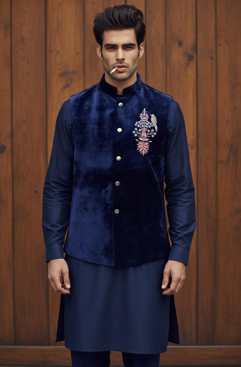 Navy Blue Sweat Motive, Hand Embroidery Waistcoat