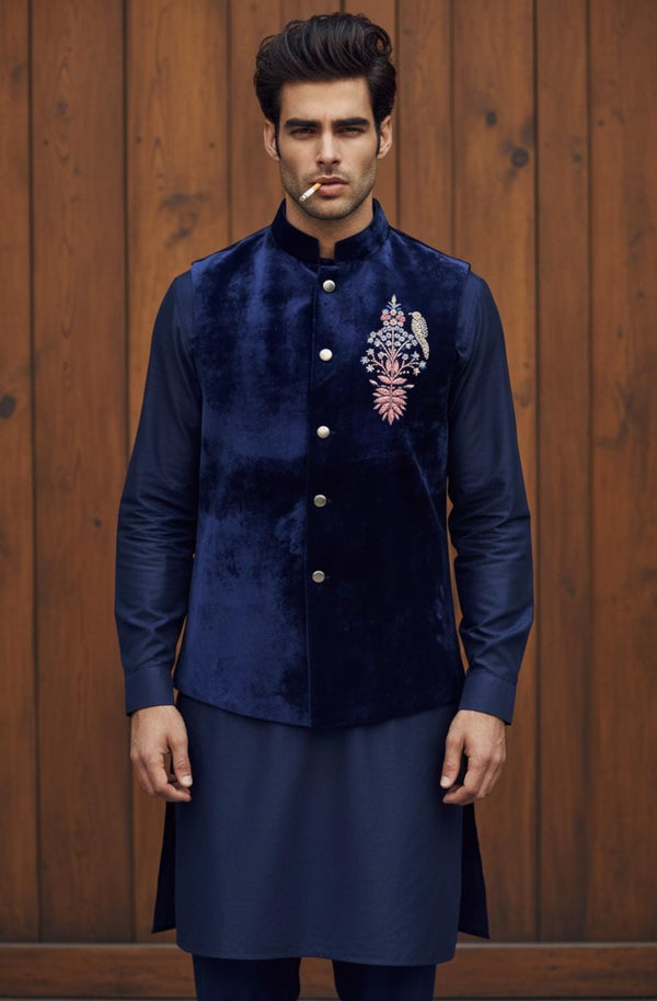 Navy Blue Sweat Motive, Hand Embroidery Waistcoat