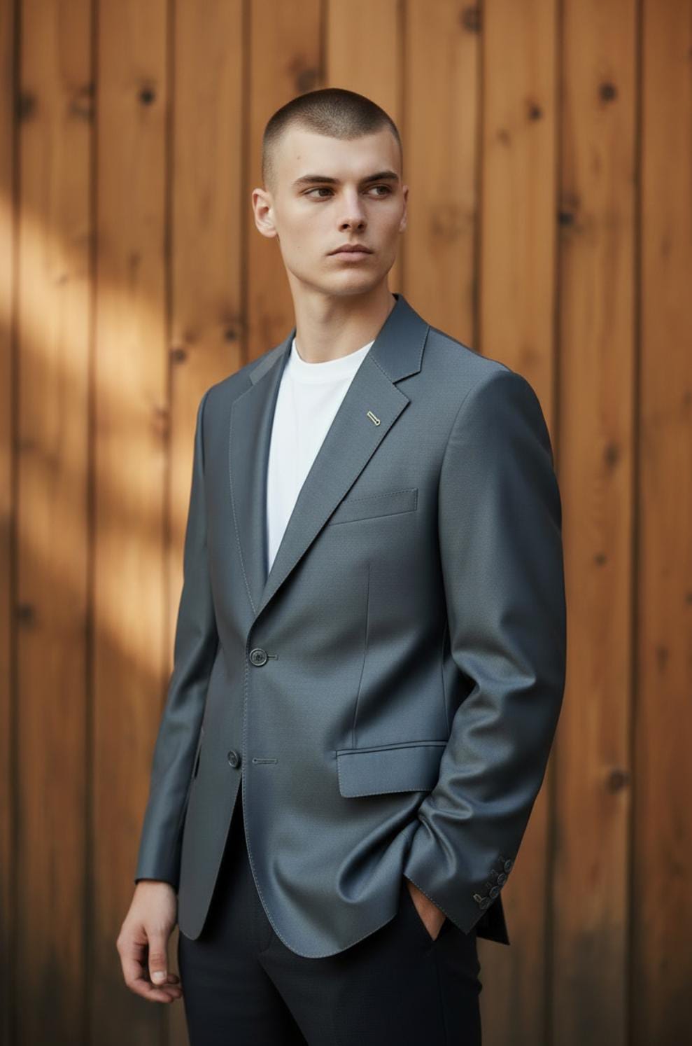 METALLIC GREY SINGLE BREASTED BLAZER