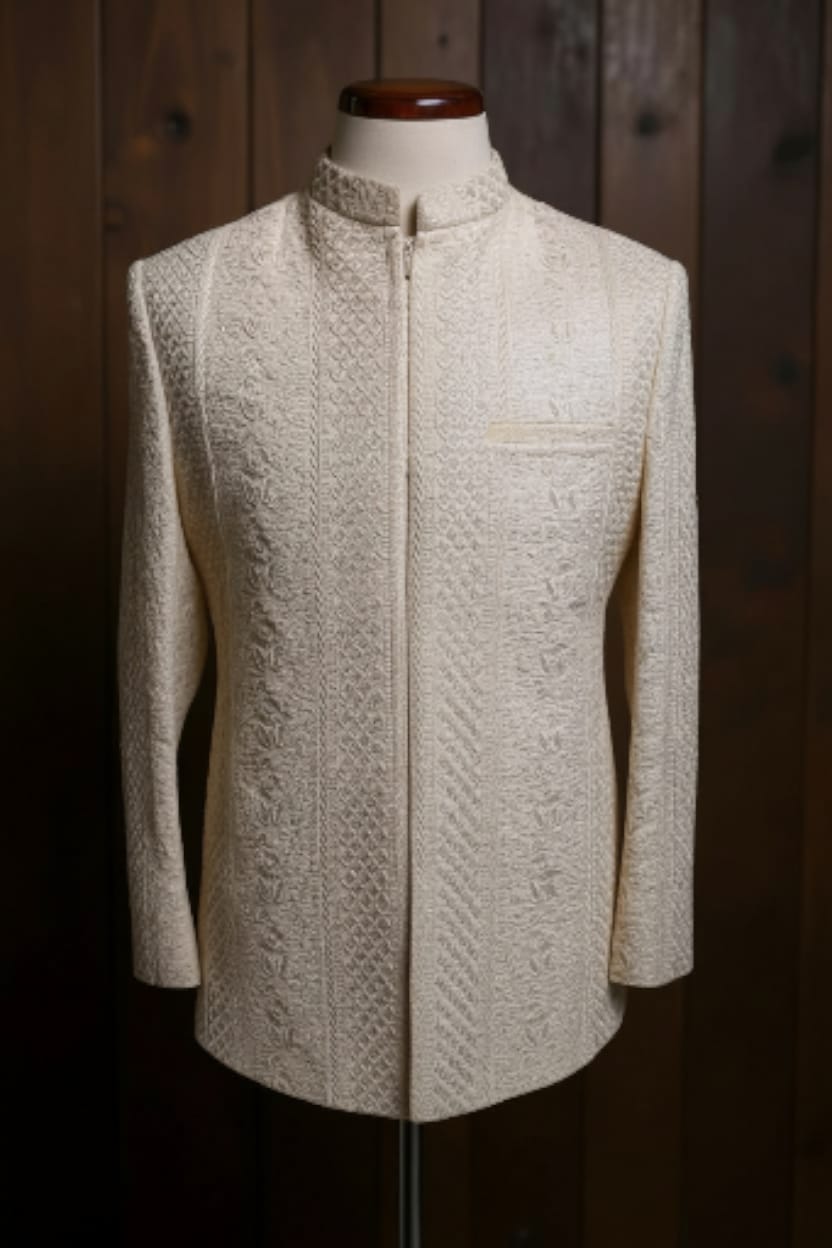 CREAM TEXTURED PRINCECOAT