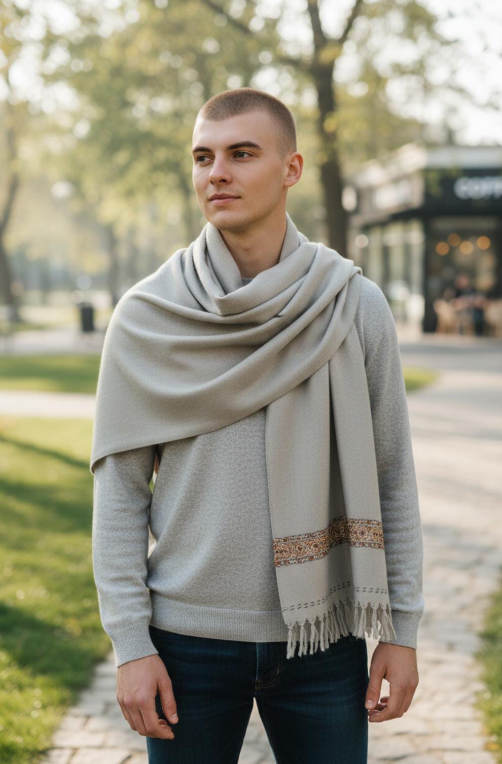 BEIGE COLOURED WOOL SHAWL