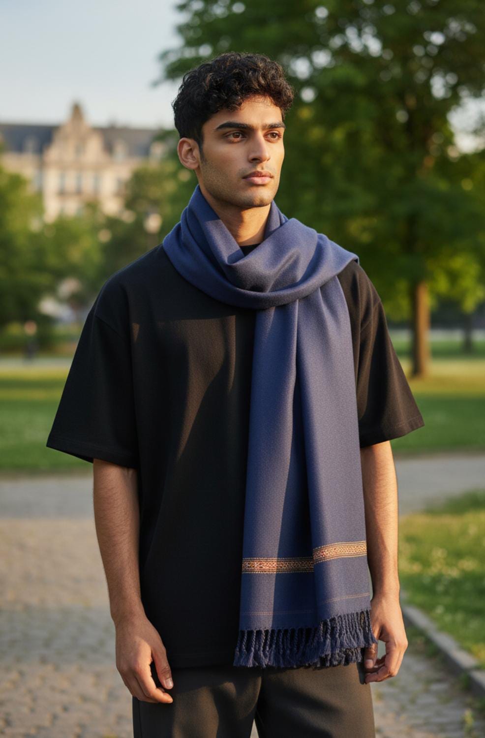 NAVY BLUE WOOL SHAWL