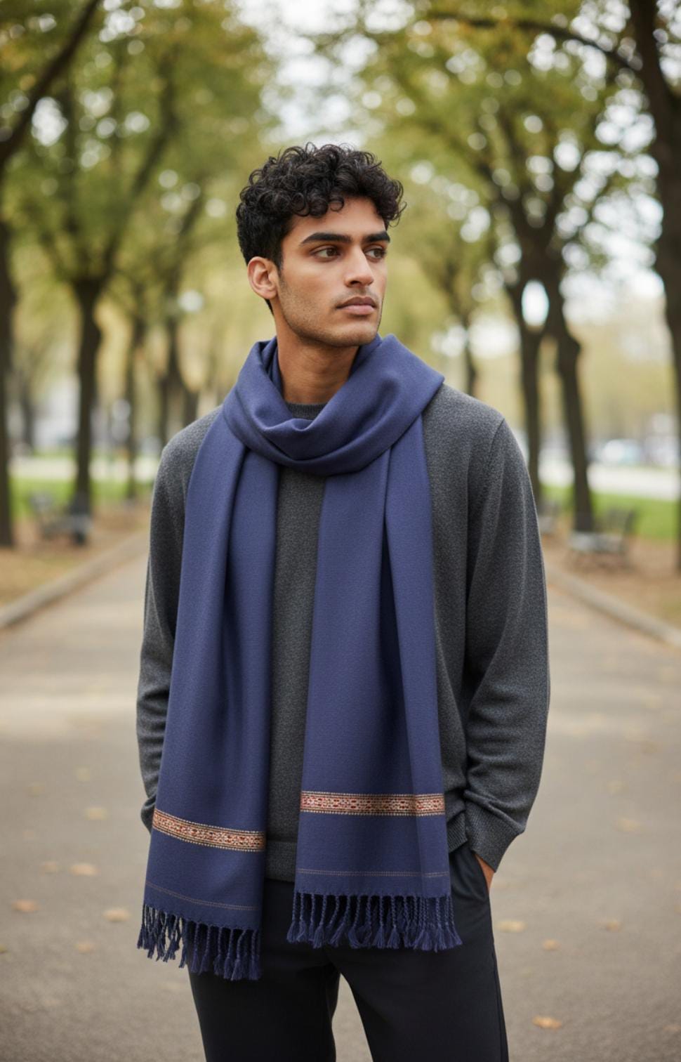 NAVY BLUE WOOL SHAWL