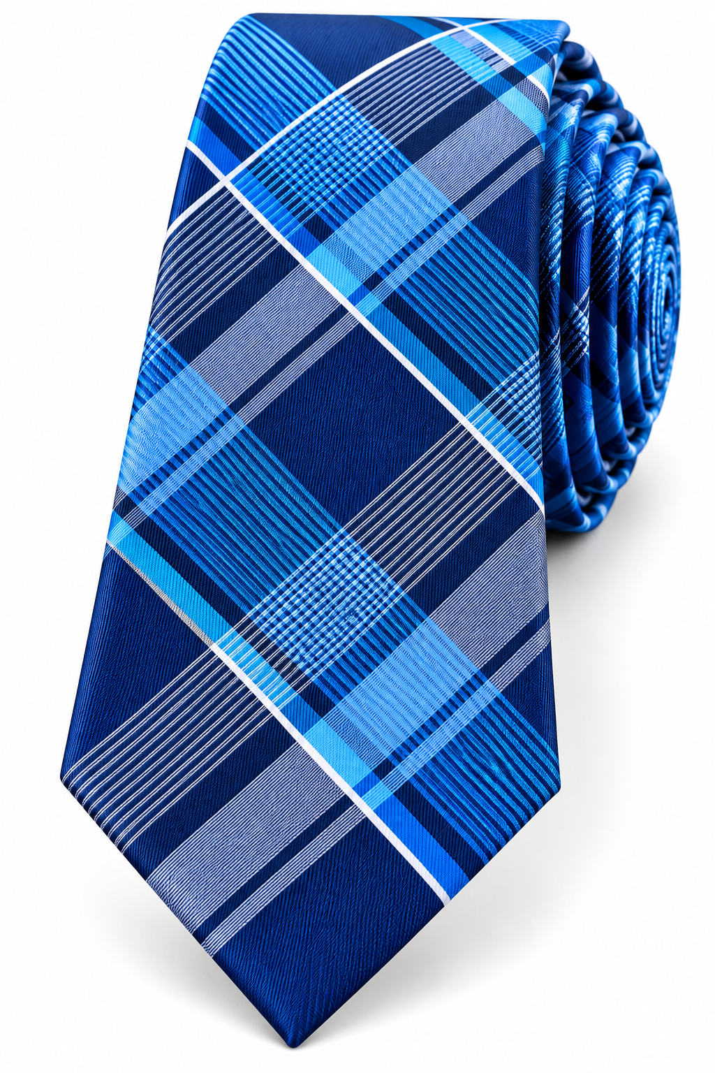 ROYAL BLUE & AQUA PLAID SILK TIE