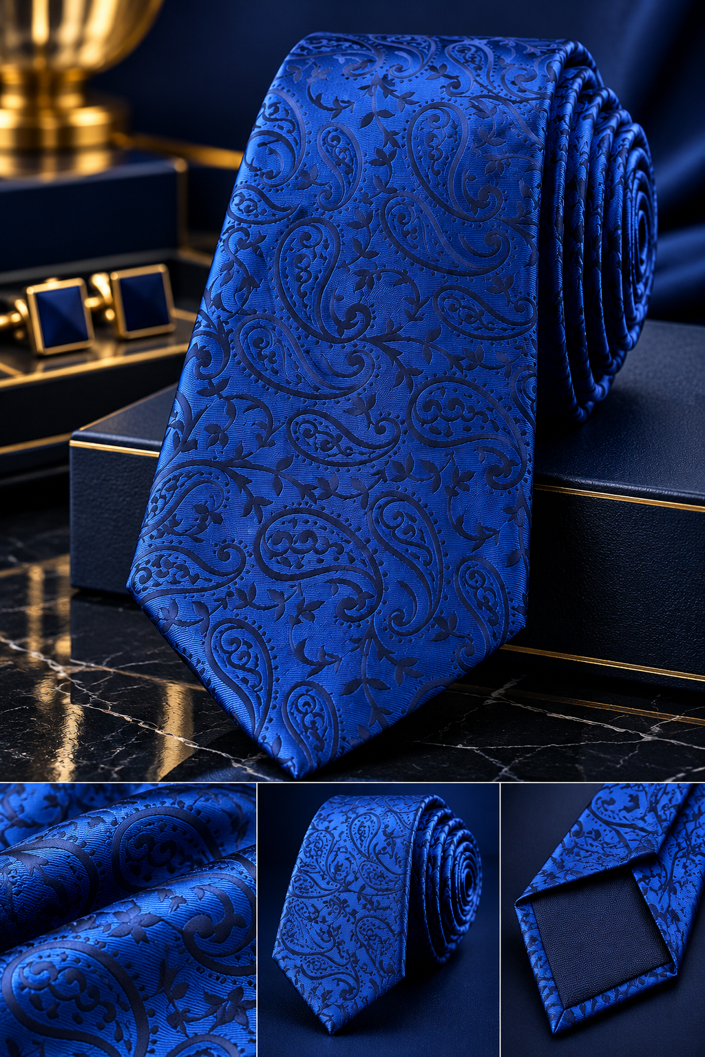 ROYAL BLUE PAISLEY JACQUARD SILK TIE