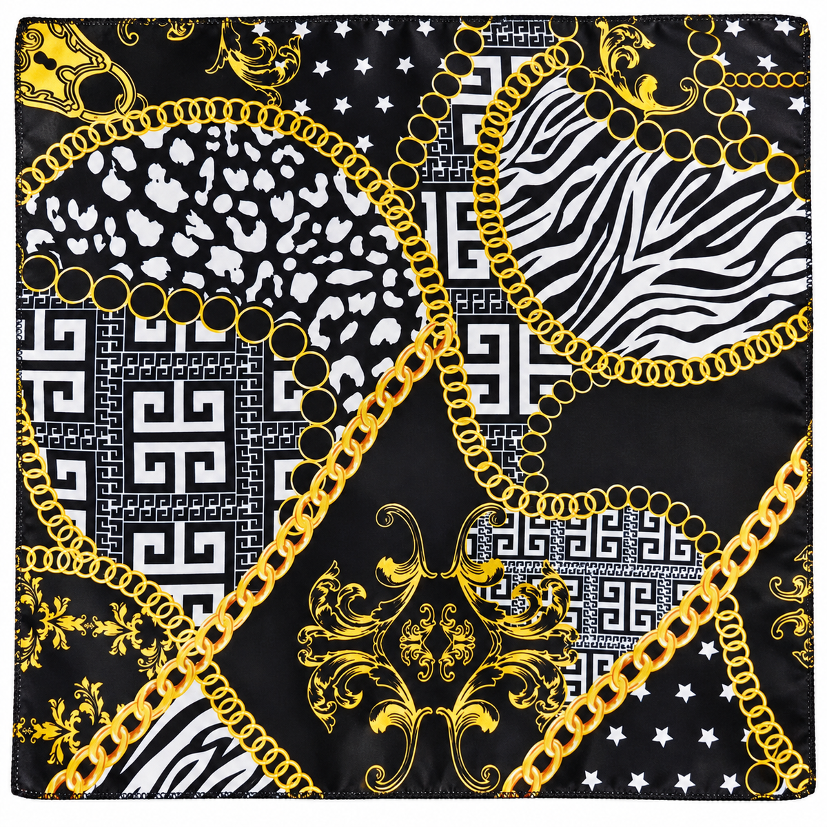 Black & Gold Chain Print Pocket Square