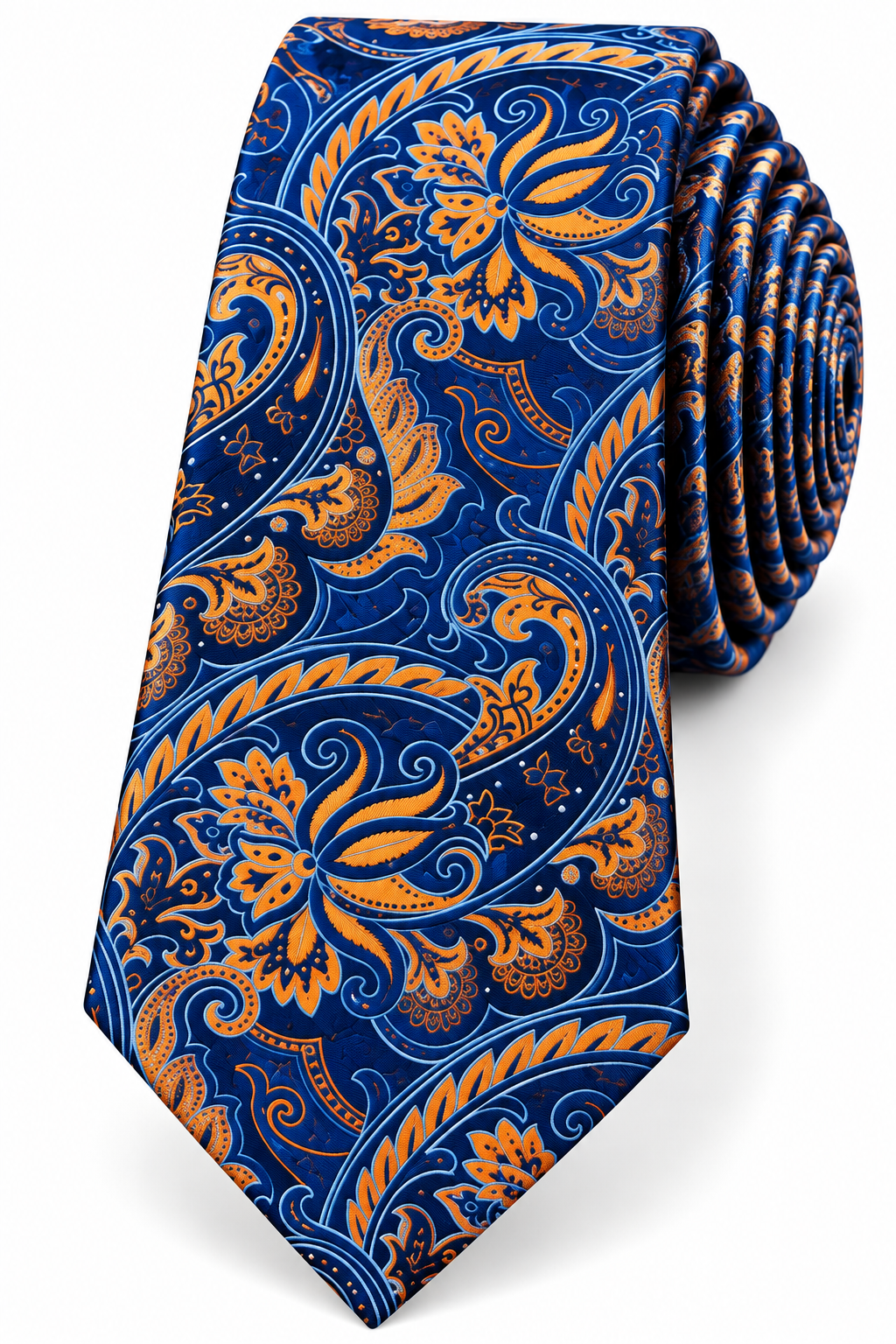 Navy Blue & Gold Paisley Silk Tie