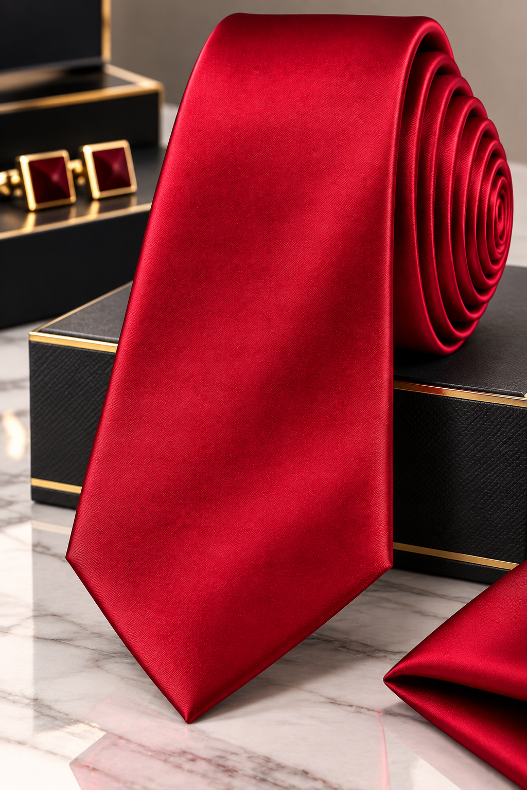 Crimson Red Satin Silk Tie
