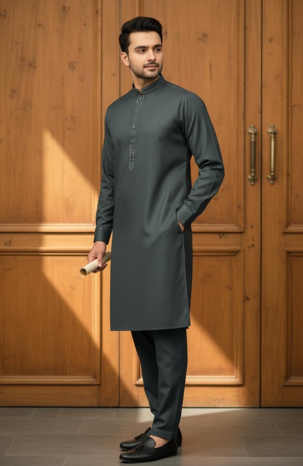 BOTTLE GREEN DESIGN KAMEEZ SHALWAR