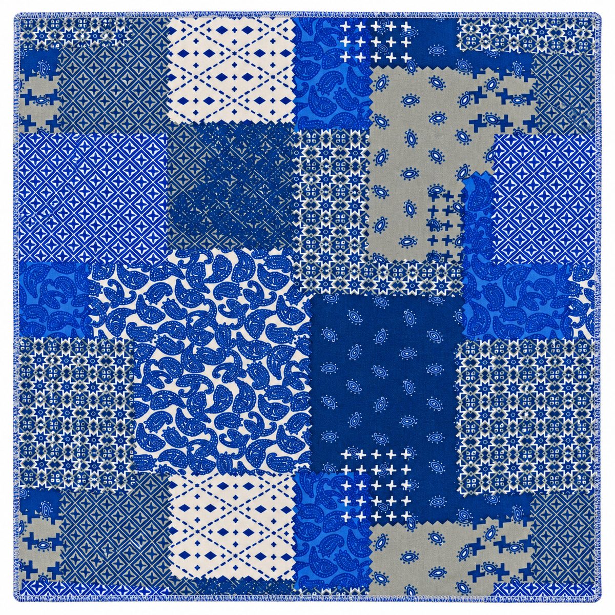“Royal Blue Geometric Paisley Patchwork Pocket Square”