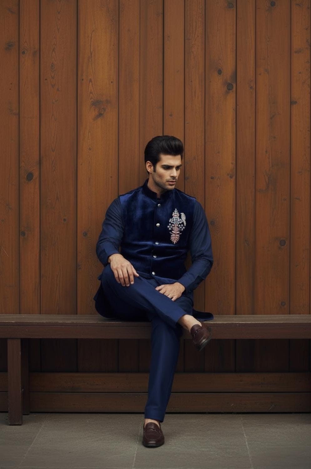 Navy Blue Sweat Motive, Hand Embroidery Waistcoat