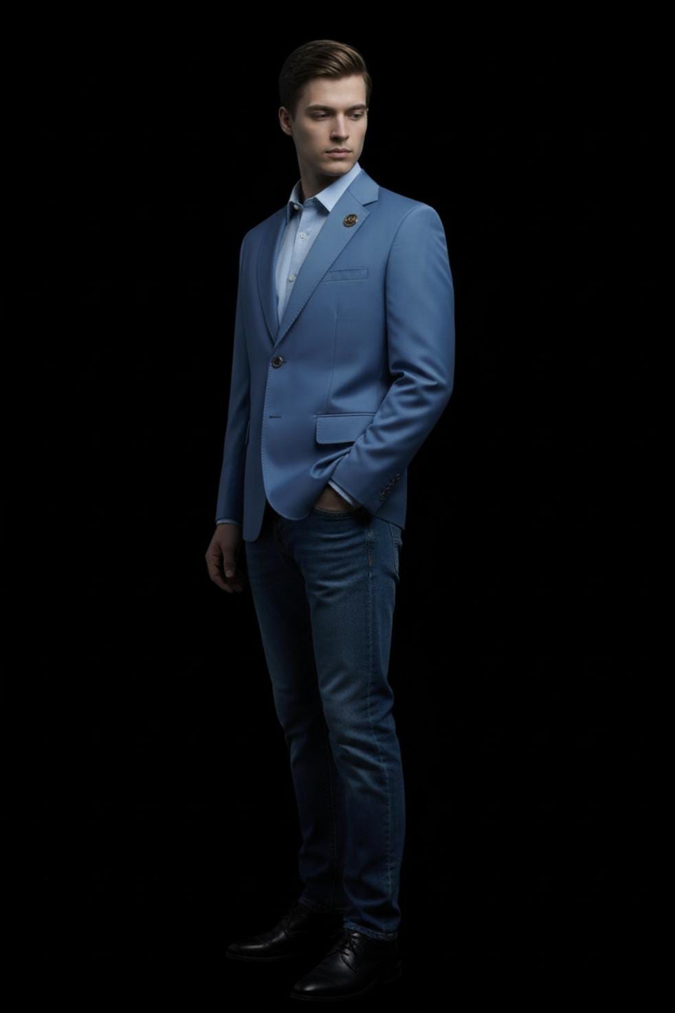 Premium Navy Blue Single-Breasted Blazer