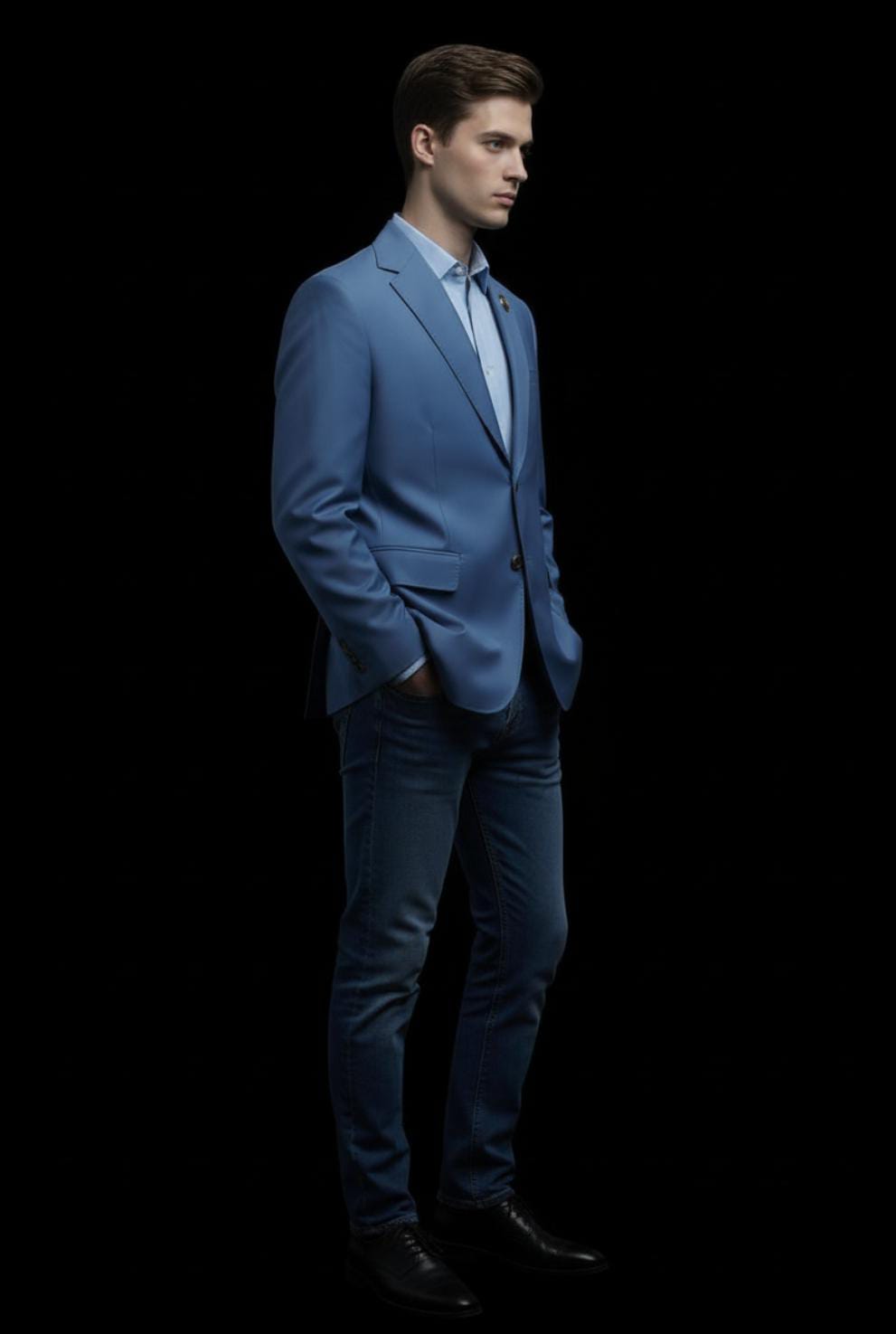 Premium Navy Blue Single-Breasted Blazer