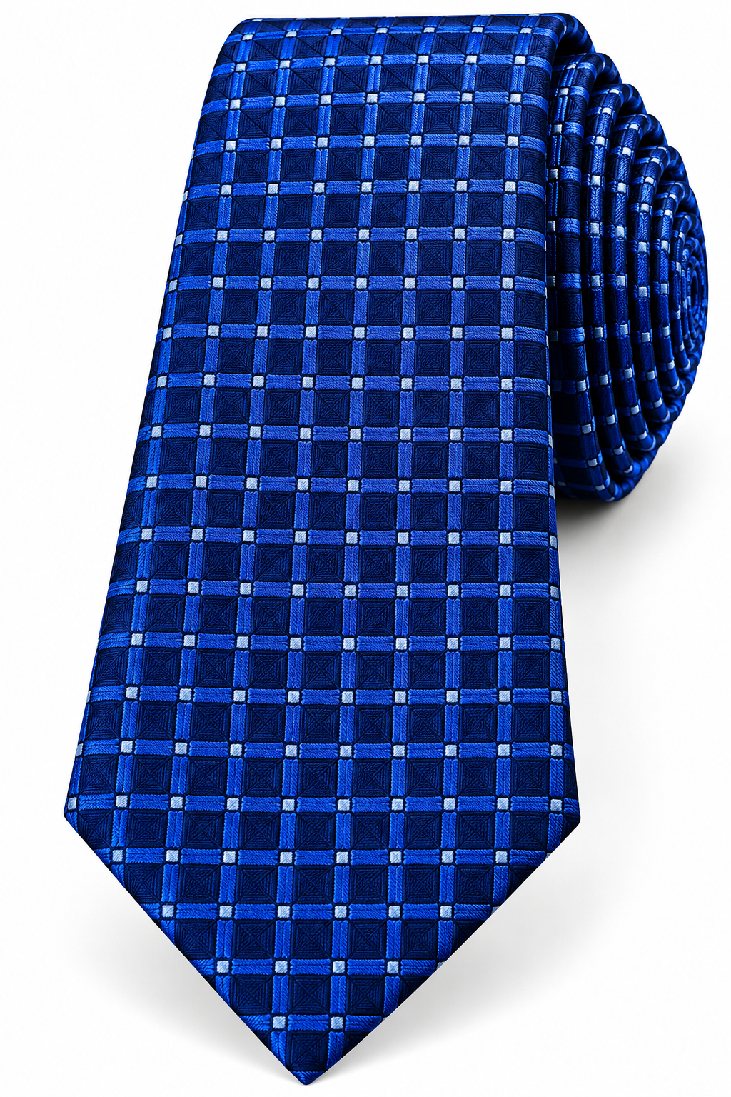 Royal Blue Geometric Grid Silk Tie