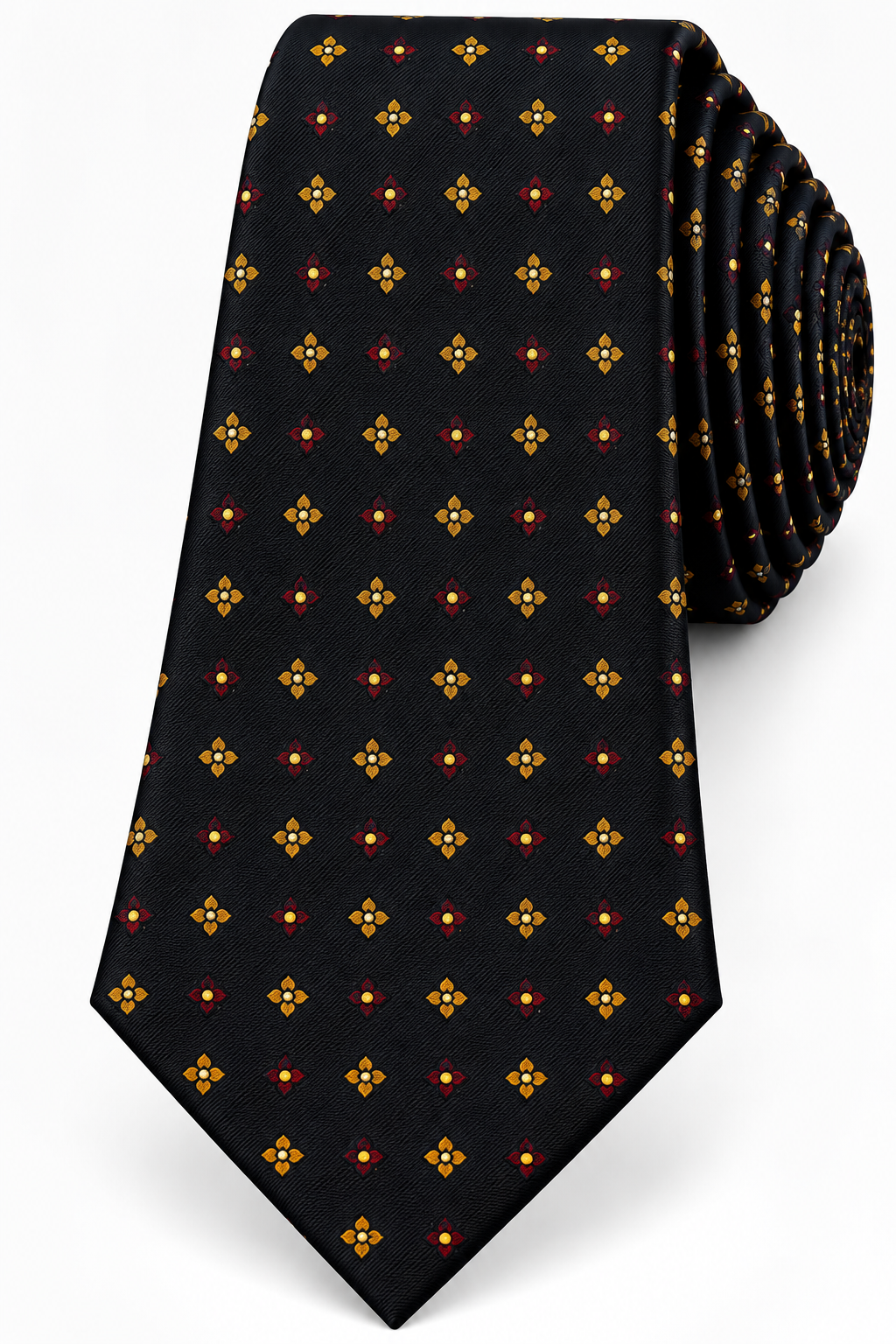 Black & Gold Floral Medallion Silk Tie