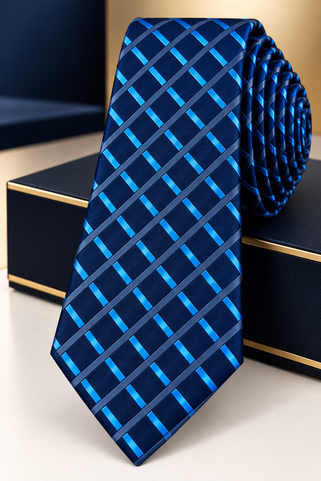 Navy Blue & Cyan Diamond Lattice Tie