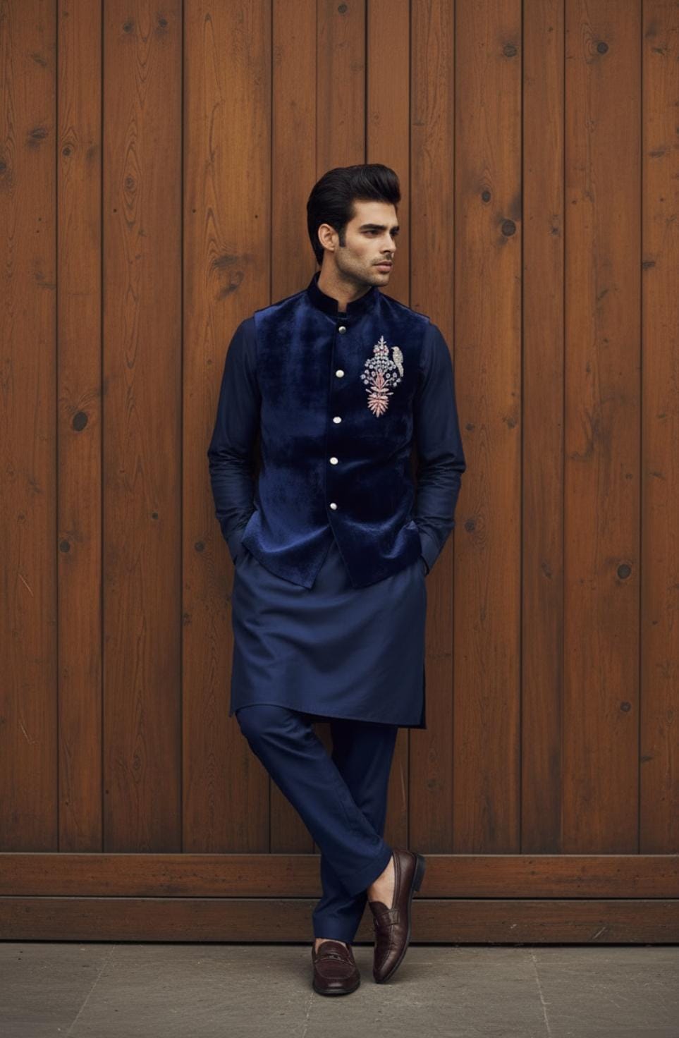 Navy Blue Sweat Motive, Hand Embroidery Waistcoat