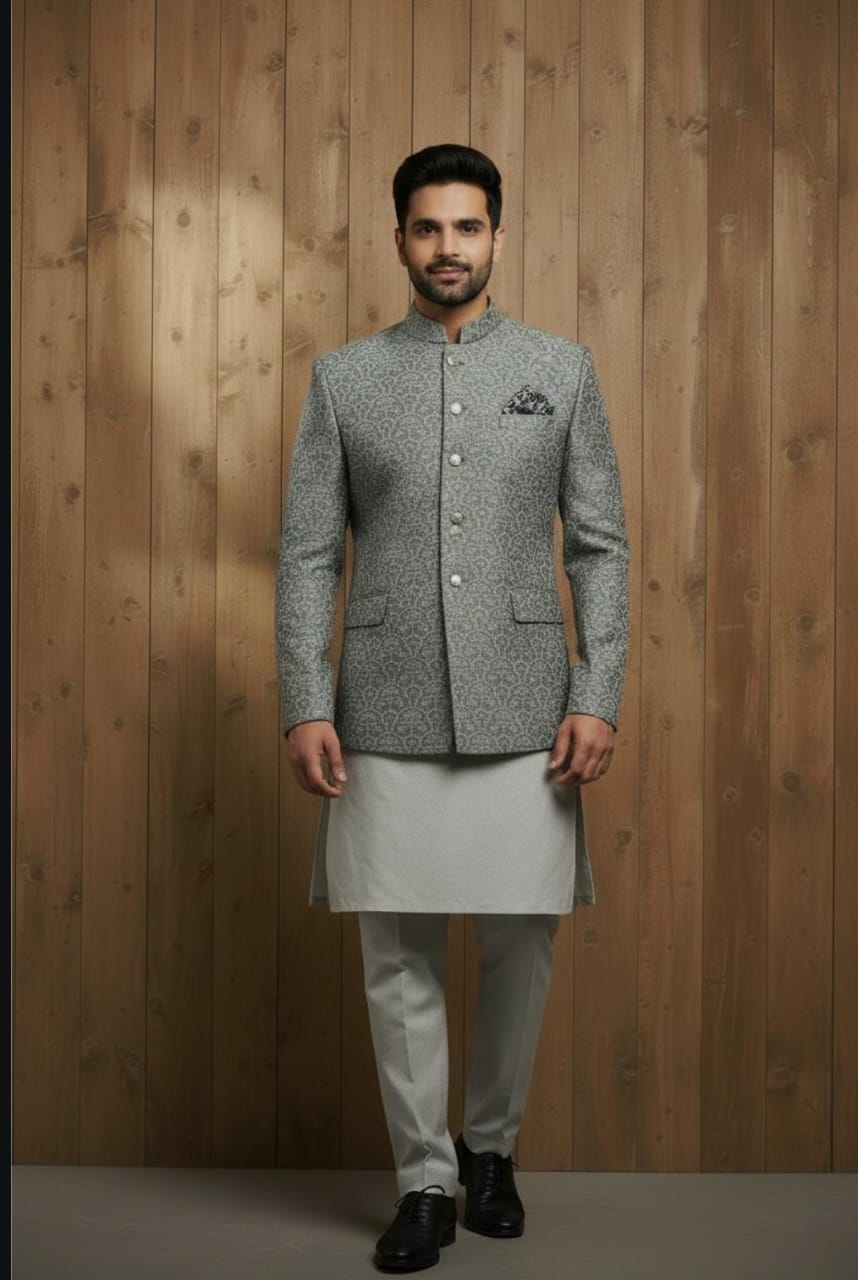 SILVER GREY TEXTURED PRINCECOAT