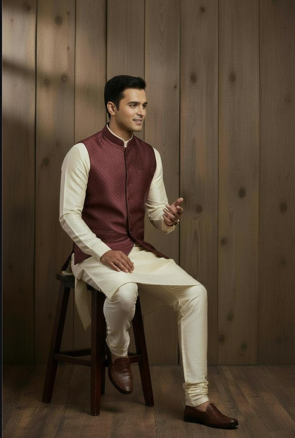 MAROON JACQUARD WAISTCOAT