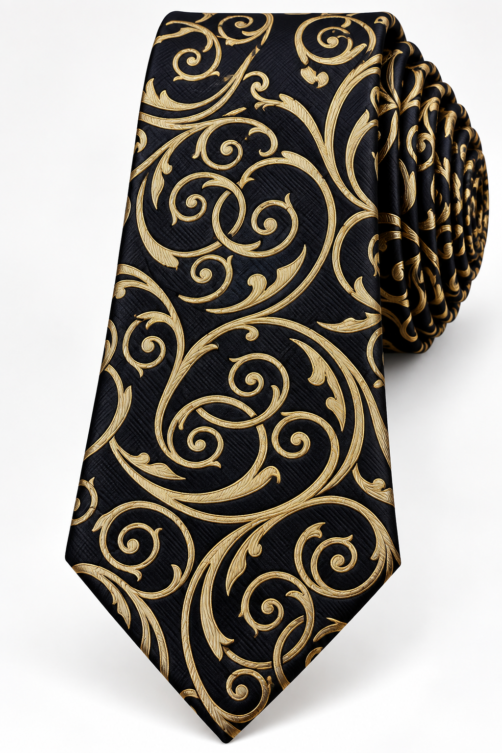 Black & Gold Baroque Scrollwork Silk Tie
