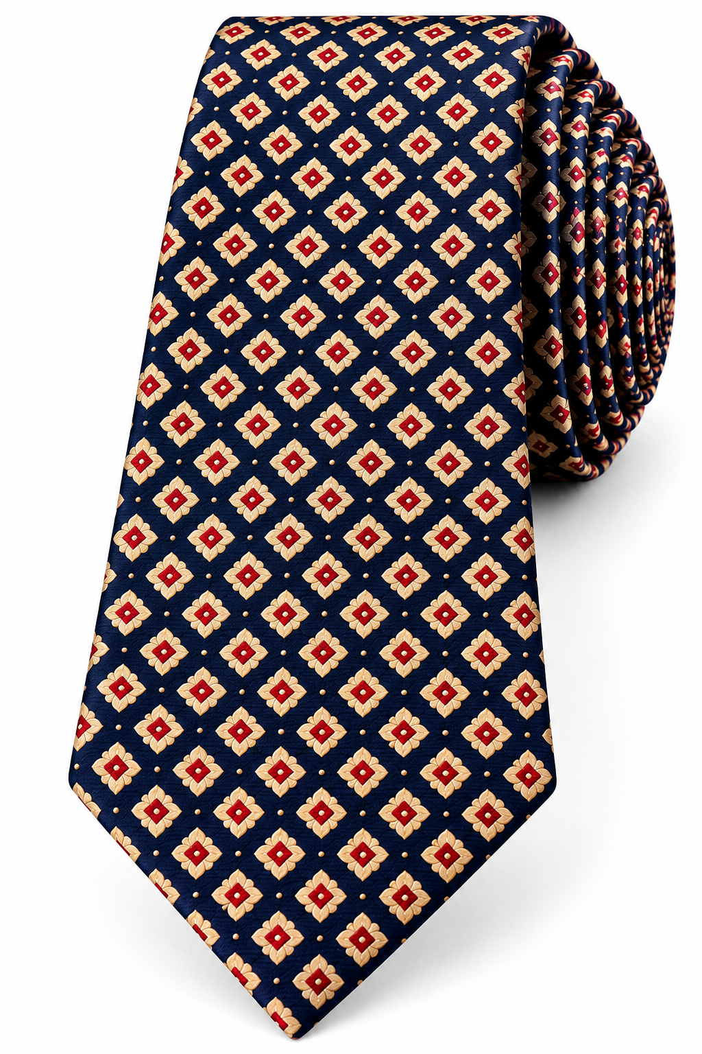 Navy Blue & Gold Geometric Medallion Tie