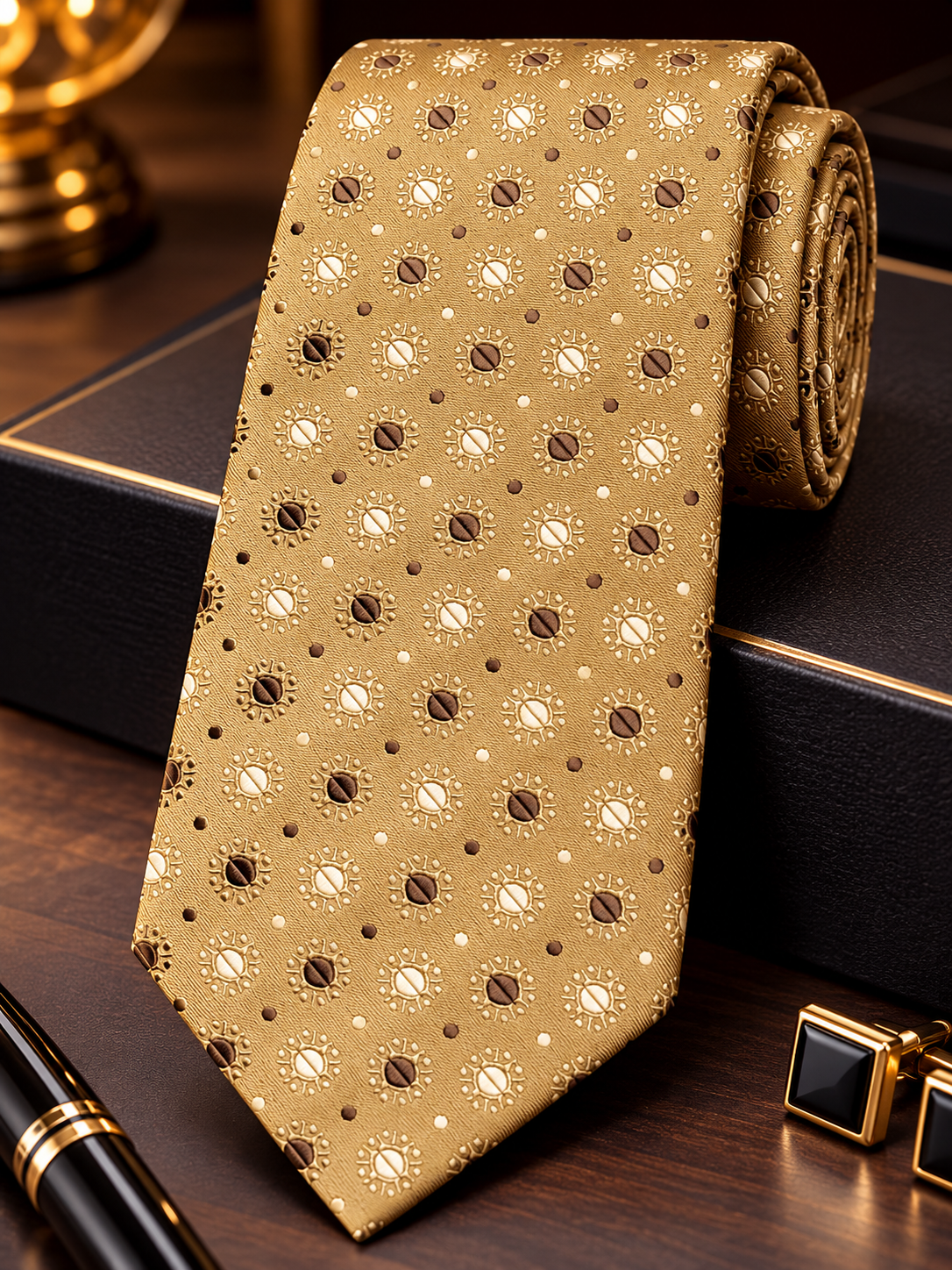 Golden Sunburst Medallion Silk Tie