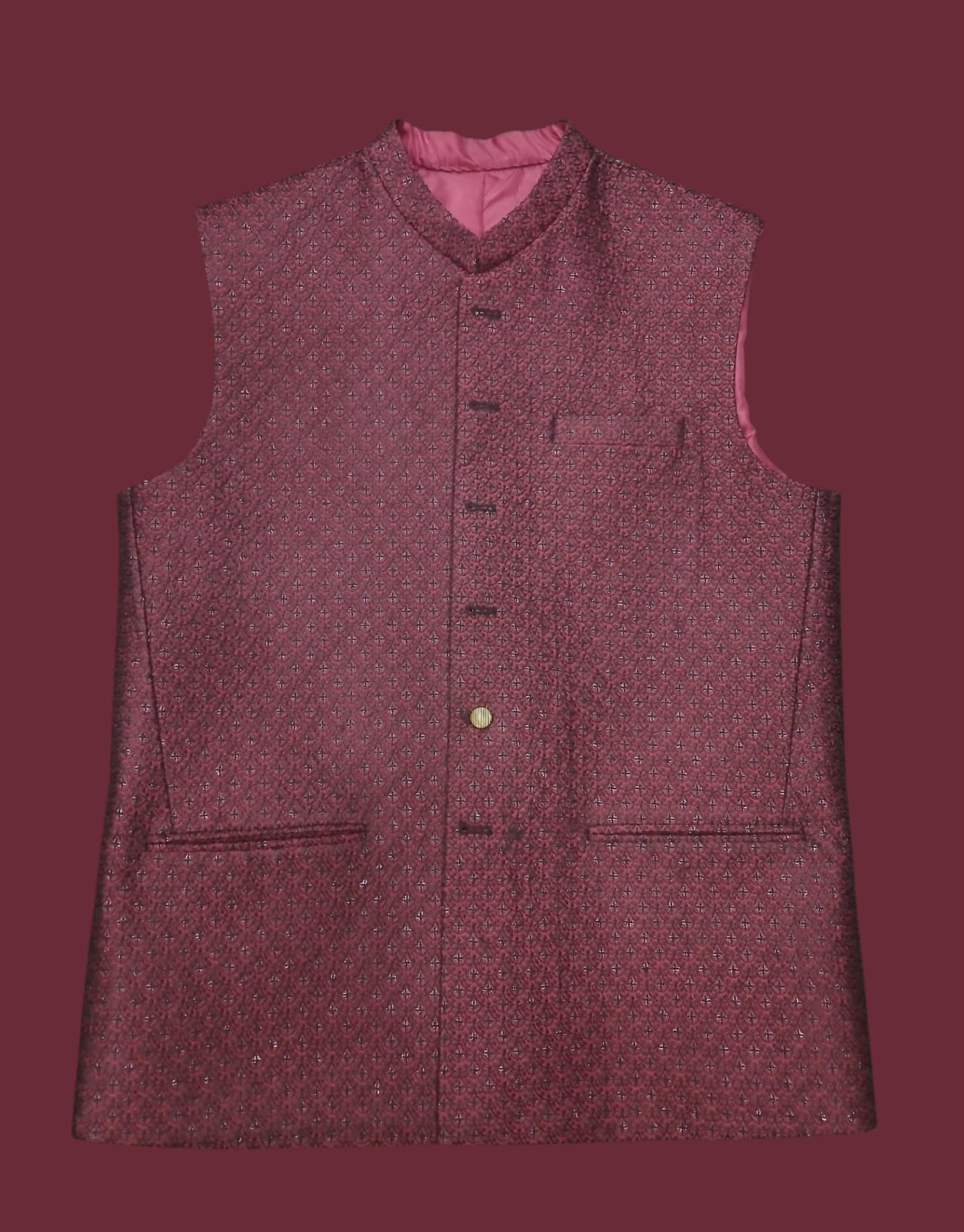 MAROON JACQUARD WAISTCOAT