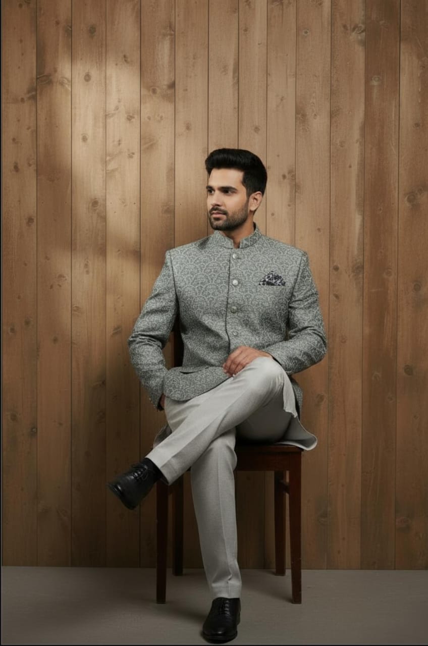 SILVER GREY TEXTURED PRINCECOAT