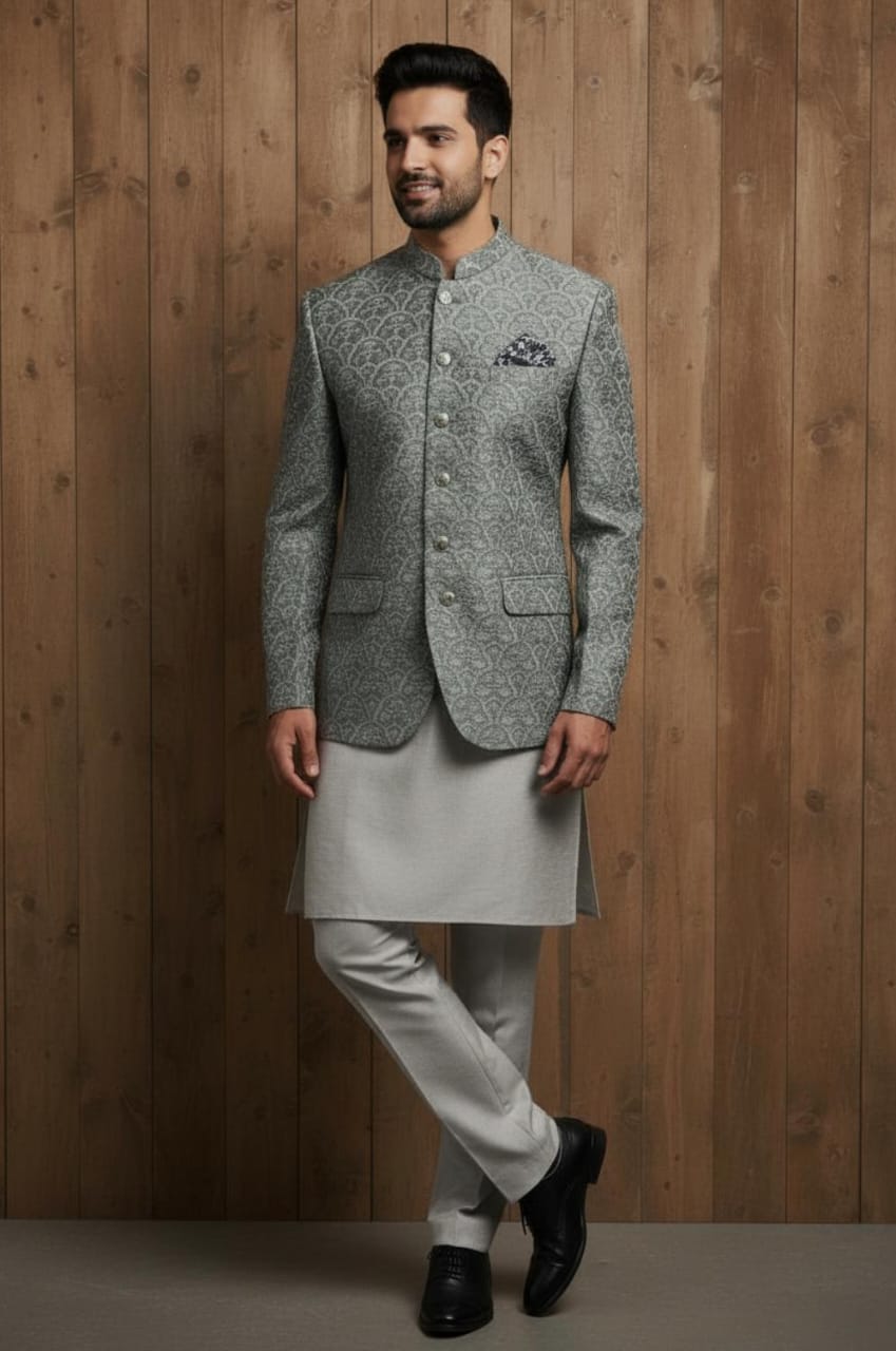 SILVER GREY TEXTURED PRINCECOAT