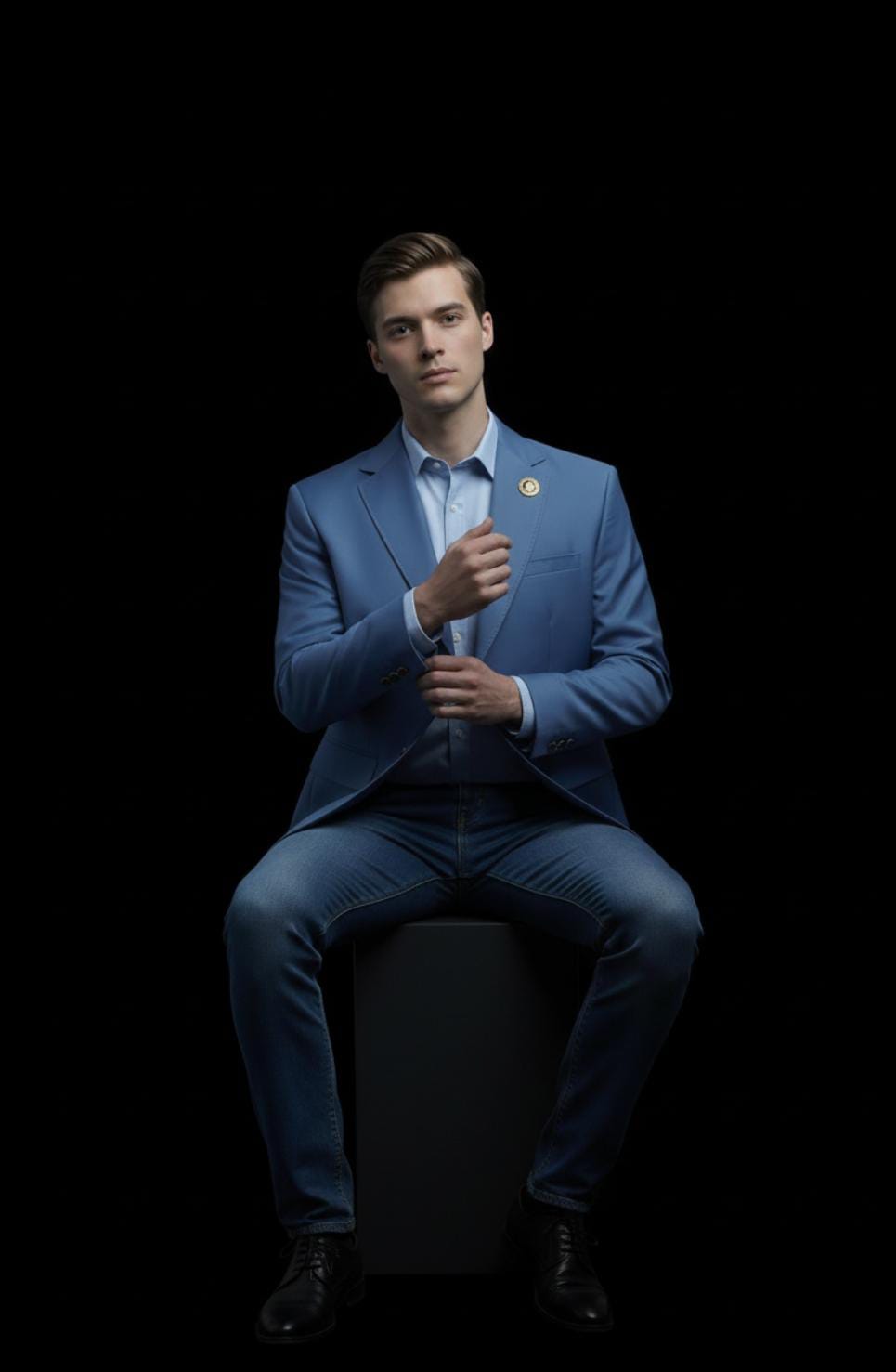 Premium Navy Blue Single-Breasted Blazer