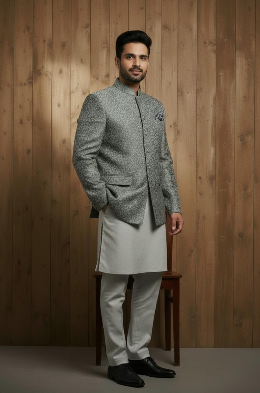 SILVER GREY TEXTURED PRINCECOAT