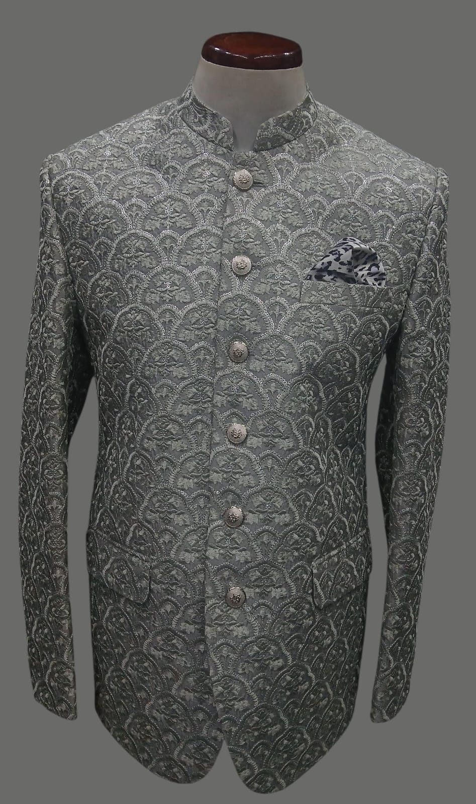 SILVER GREY TEXTURED PRINCECOAT