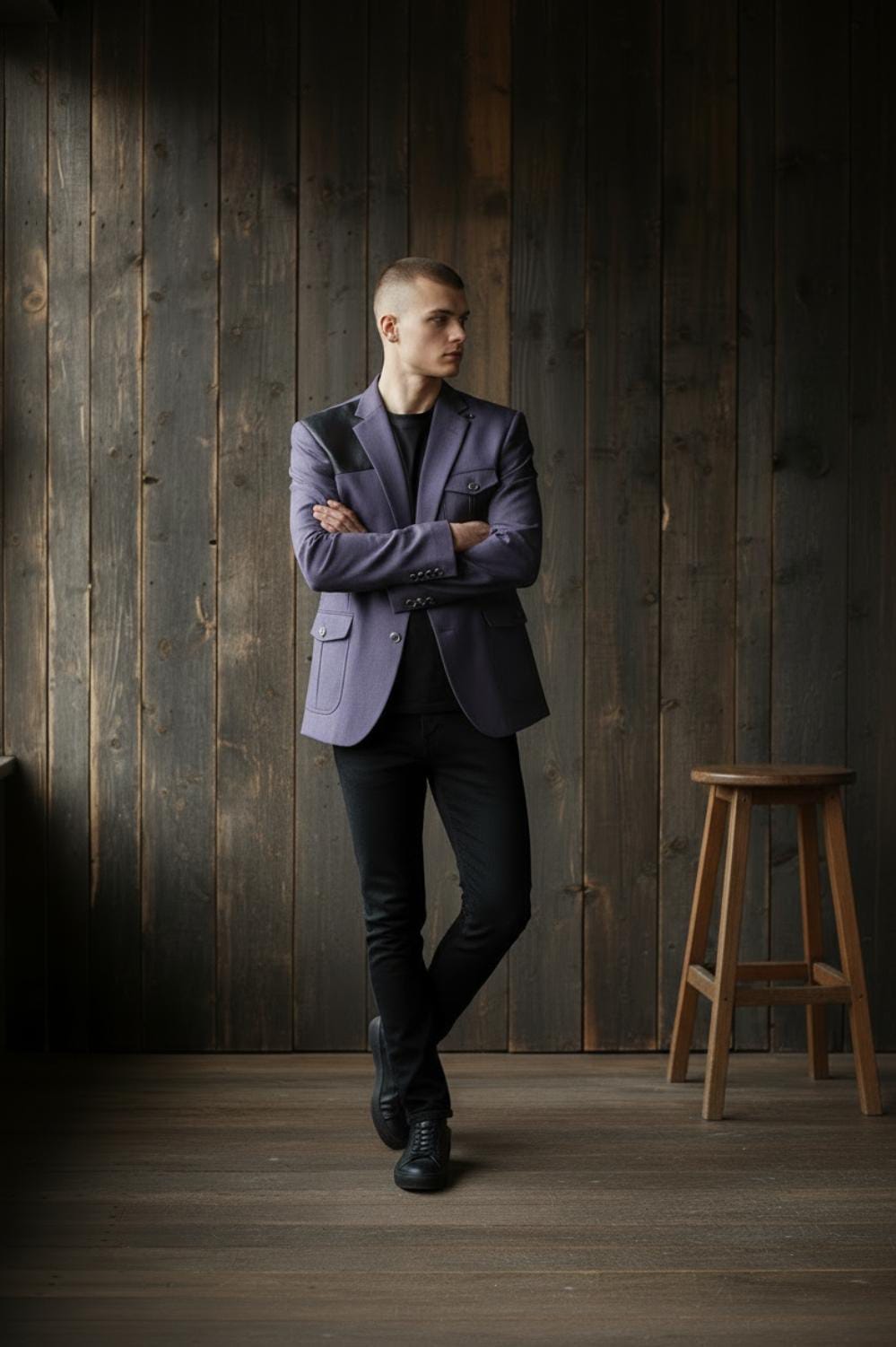 SOFT PURPLE FABRIC WITH LEATHER PATCH ON FRONT