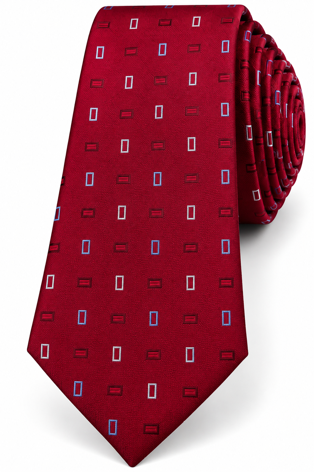 Burgundy Red Geometric Rectangle Silk Tie