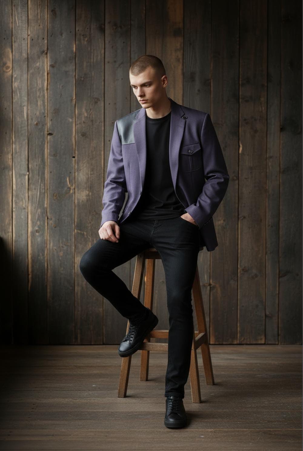 SOFT PURPLE FABRIC WITH LEATHER PATCH ON FRONT