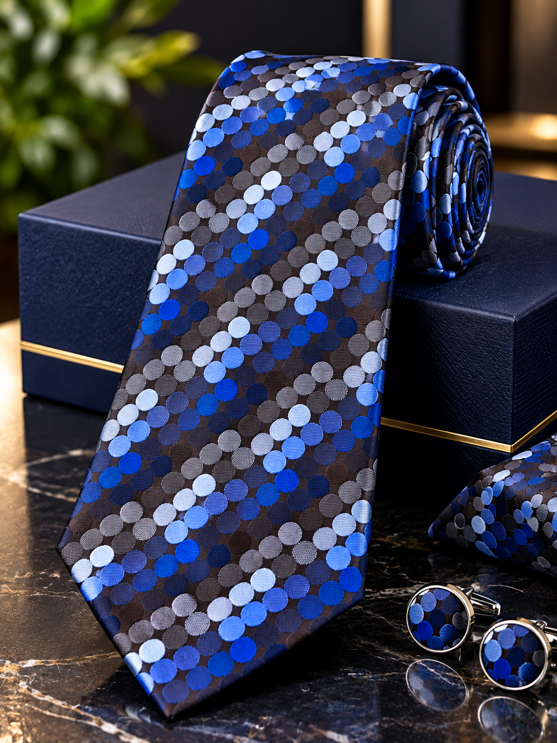 Royal Blue & Silver Mosaic Dot Silk Tie