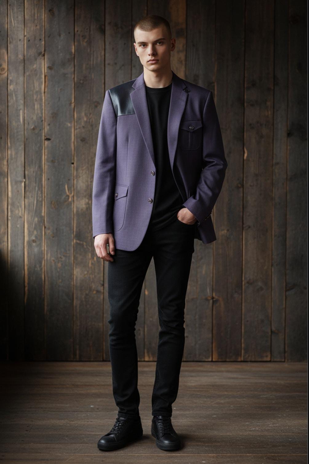 SOFT PURPLE FABRIC WITH LEATHER PATCH ON FRONT