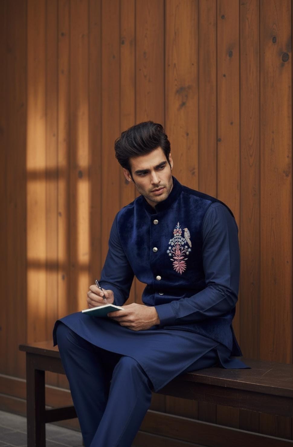 Navy Blue Sweat Motive, Hand Embroidery Waistcoat